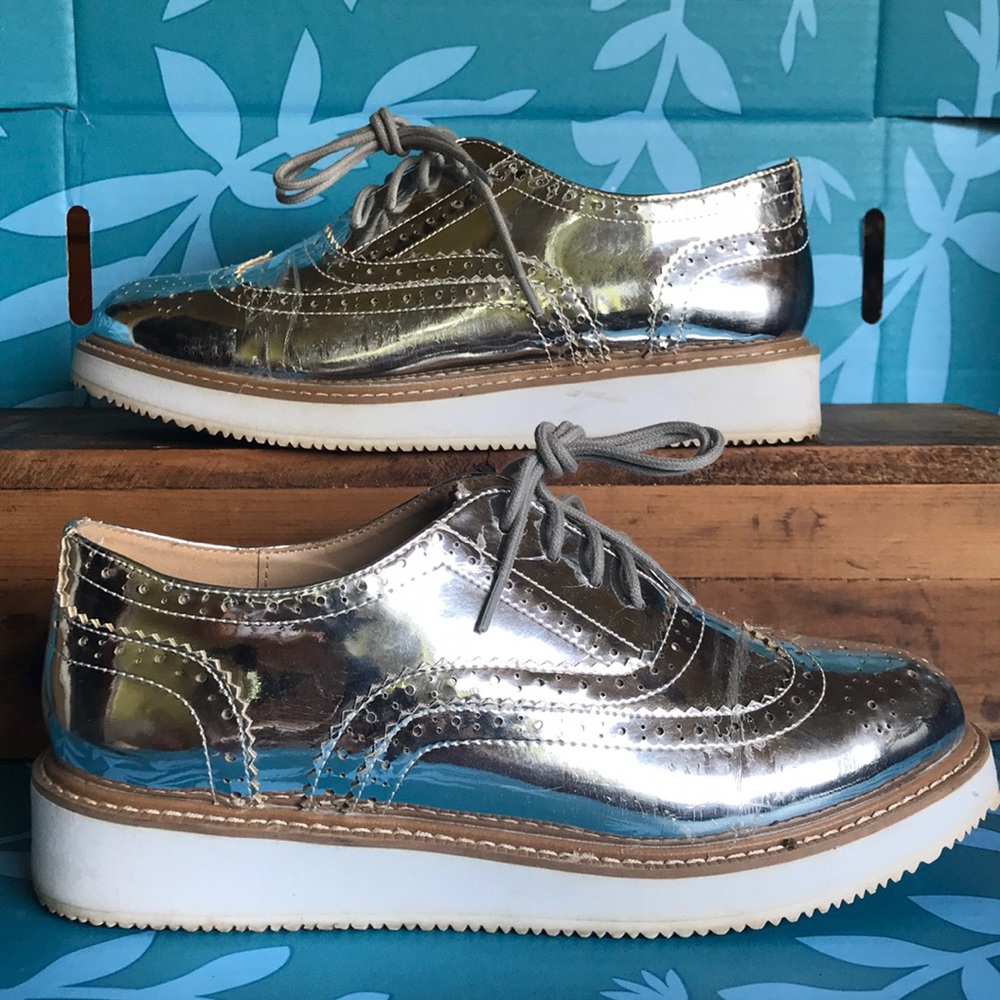 Metallic silver oxfords size 8